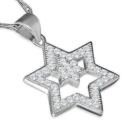 Feshionn IOBI Necklaces Stainless Steel Sparkly Double Star of David Necklace