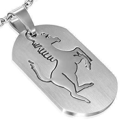 Feshionn IOBI Necklaces Stainless Steel Stallion 2 Piece Cut-Out Dog Tag Pendant Stainless Steel Necklace