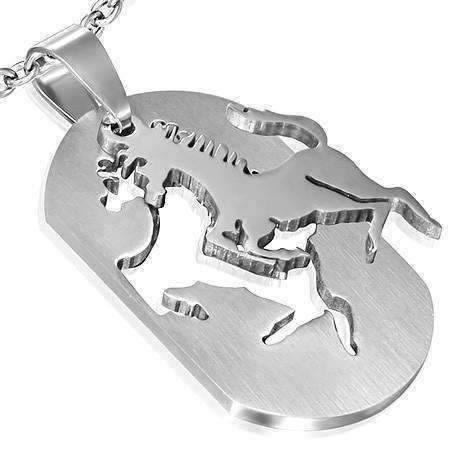 Feshionn IOBI Necklaces Stallion 2 Piece Cut-Out Dog Tag Pendant Stainless Steel Necklace