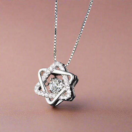 Feshionn IOBI Necklaces Star of David With Swivel Crystal Sterling Silver Pendant Necklace