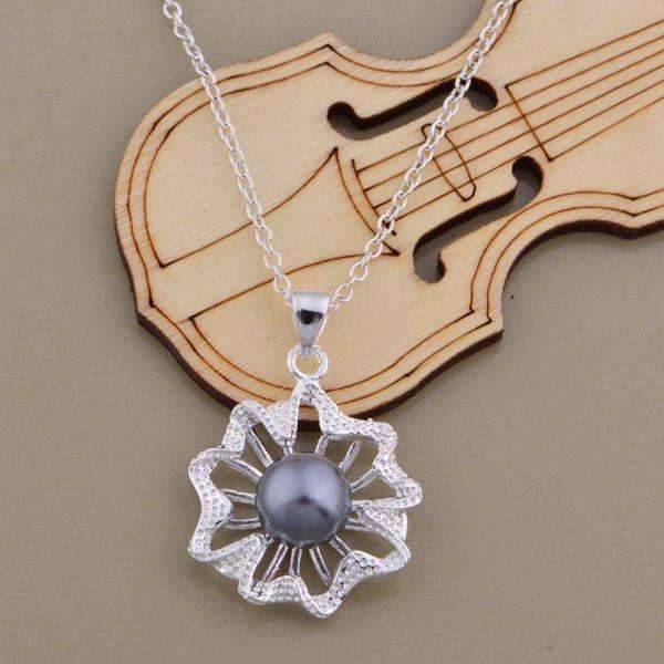 Feshionn IOBI Necklaces Sterling SIlver Dahlia Sterling Silver Flower & Black Pearl Bead Necklace