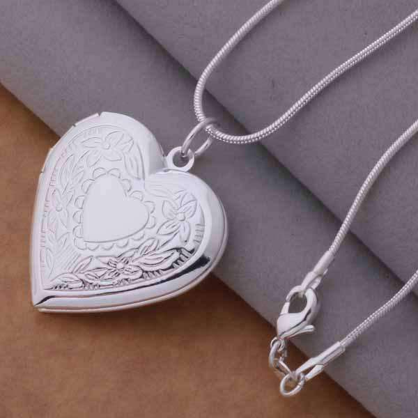 Feshionn IOBI Necklaces Sterling Silver ON SALE - Floral Design Stamped Sterling Silver Heart Locket Necklace