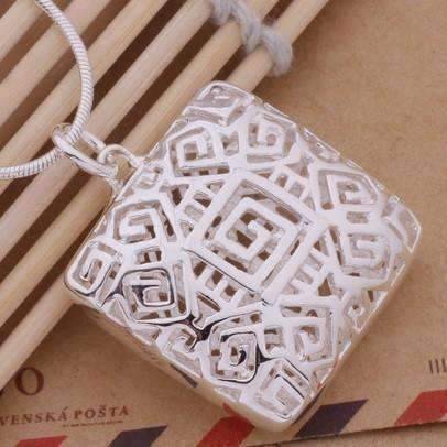Feshionn IOBI Necklaces Sterling Silver ON SALE - Tribal Pattern Cut-Out Square Cage Sterling Silver Necklace