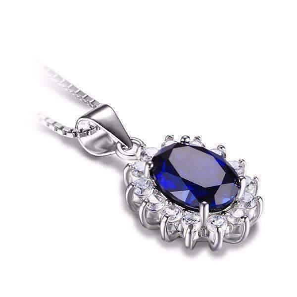 Feshionn IOBI Necklaces Swiss Blue Oval Cut 2.5CT Simulated Sapphire IOBI Precious Gems Halo Pendant Necklace