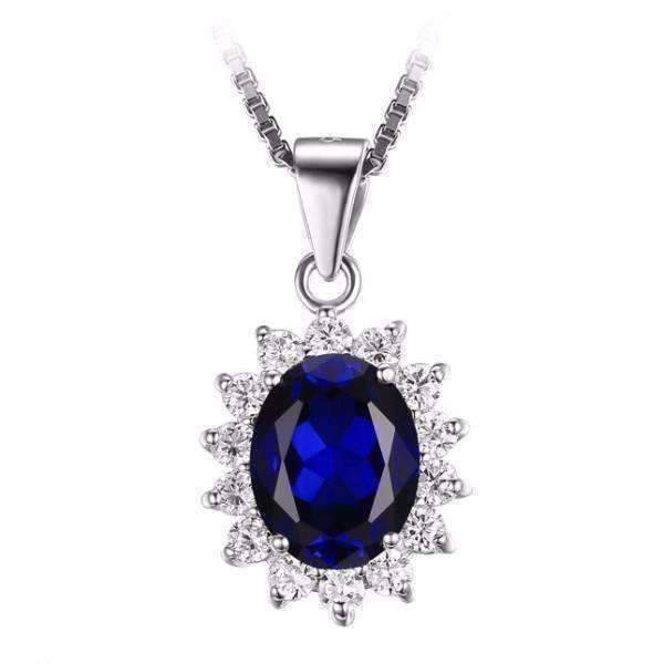 Feshionn IOBI Necklaces Swiss Blue Pendant Swiss Blue Oval Cut 2.5CT Simulated Sapphire IOBI Precious Gems Halo Pendant Necklace