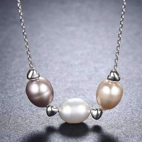 Feshionn IOBI Necklaces Tri-Color Freshwater Pearl Sterling Silver Slide Necklace