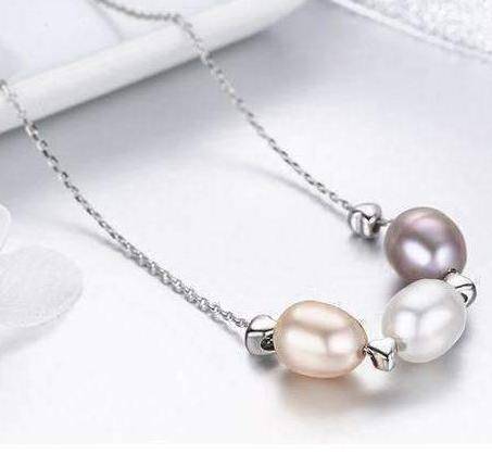 Feshionn IOBI Necklaces Tri-Color Tri-Color Freshwater Pearl Sterling Silver Slide Necklace