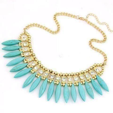 Feshionn IOBI Necklaces Turquoise Waters Funky Glam Bright Boho Bead and Rhinestone Collar Necklace
