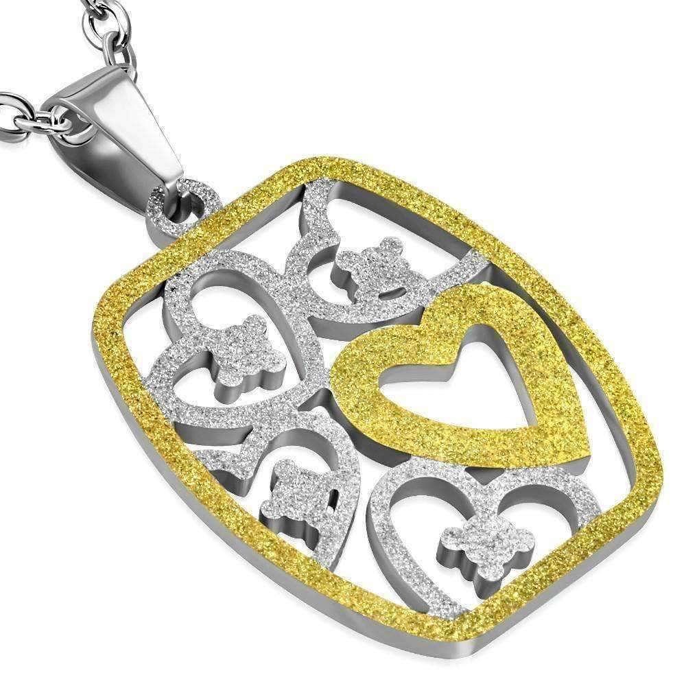 Feshionn IOBI Necklaces Two Tone CLEARANCE - Full of Love Two Tone Hearts Gold Plated 316 Stainless Steel Necklace Pendant