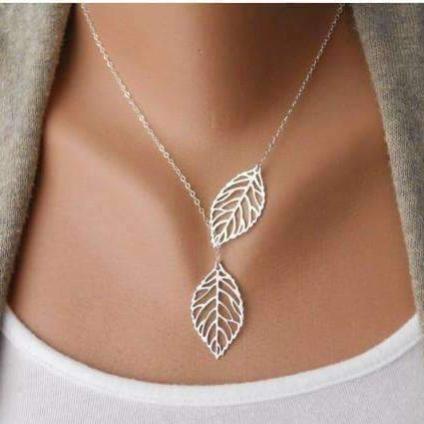 Feshionn IOBI Necklaces White Gold Plated ON SALE - Leaf Tassle Necklace in Yellow Gold or White Gold