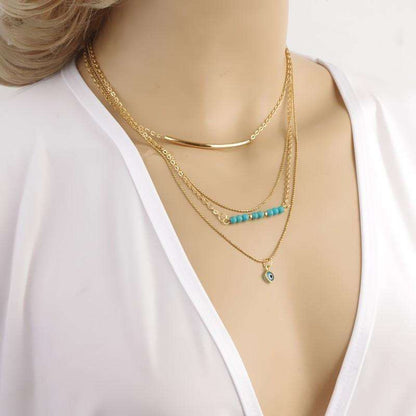 Feshionn IOBI Necklaces Yellow Gold Delicately Layered Gold and Turquoise Necklace