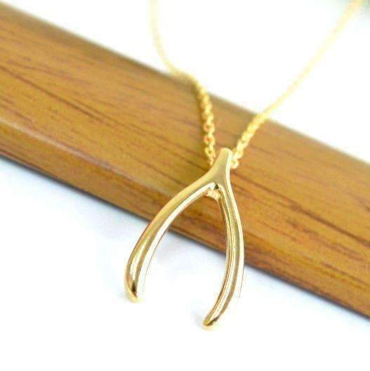 Feshionn IOBI Necklaces Yellow Gold Plated Make A Wish Sterling Silver Wishbone Necklace