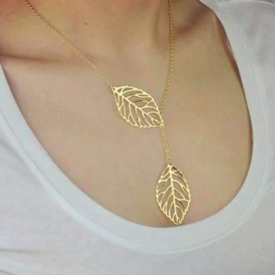 Feshionn IOBI Necklaces Yellow Gold Plated ON SALE - Leaf Tassle Necklace in Yellow Gold or White Gold