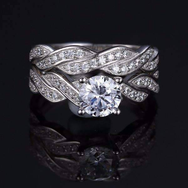Feshionn IOBI Rings 4 Francesca 1CT Round Twisted Pavé Band IOBI Cultured Diamond Wedding Ring Set