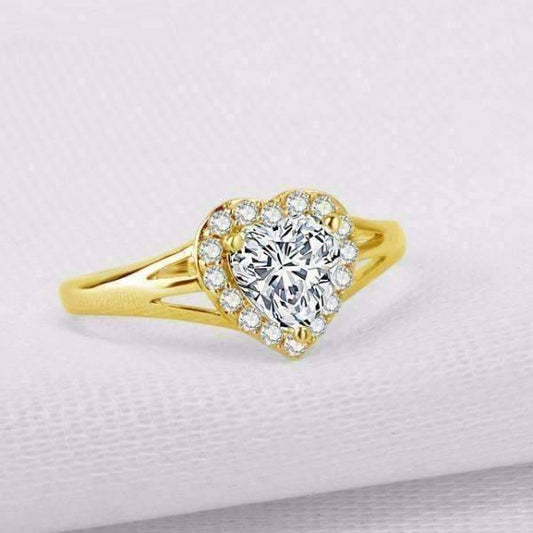 Feshionn IOBI Rings 4 Mirabella .75CT Heart Shaped Halo 10K Solid Yellow Gold IOBI Cultured Diamond Ring