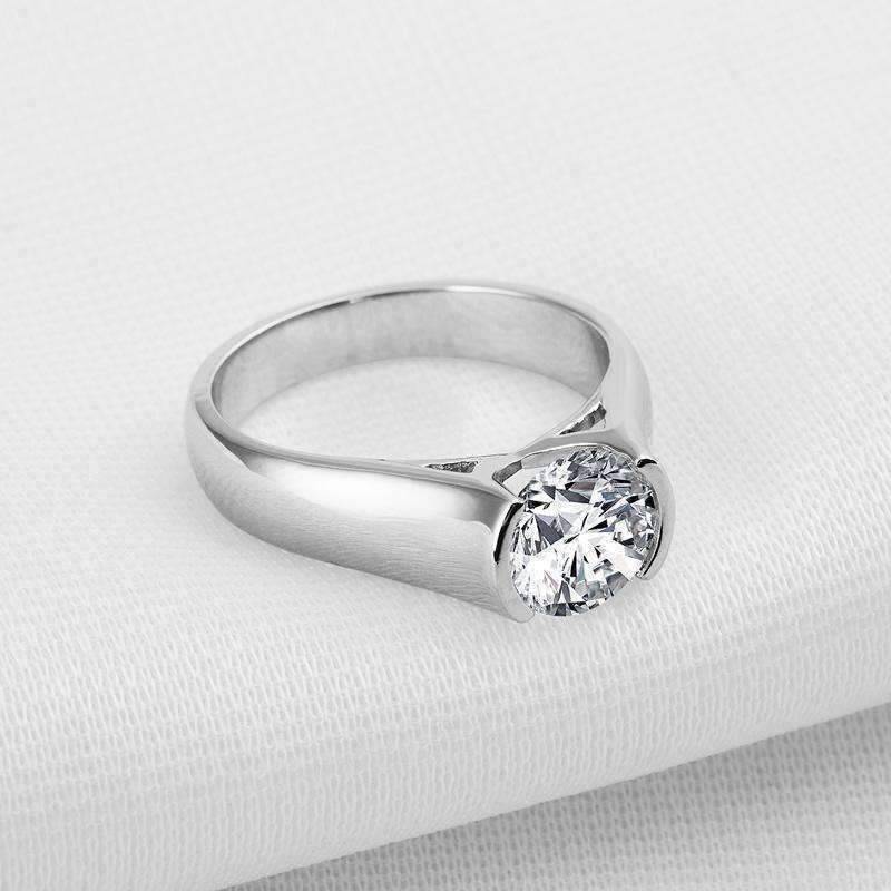 Feshionn IOBI Rings 4 Veronique 2CT Round Semi-Bezel Set IOBI Cultured Diamond Solitaire Ring