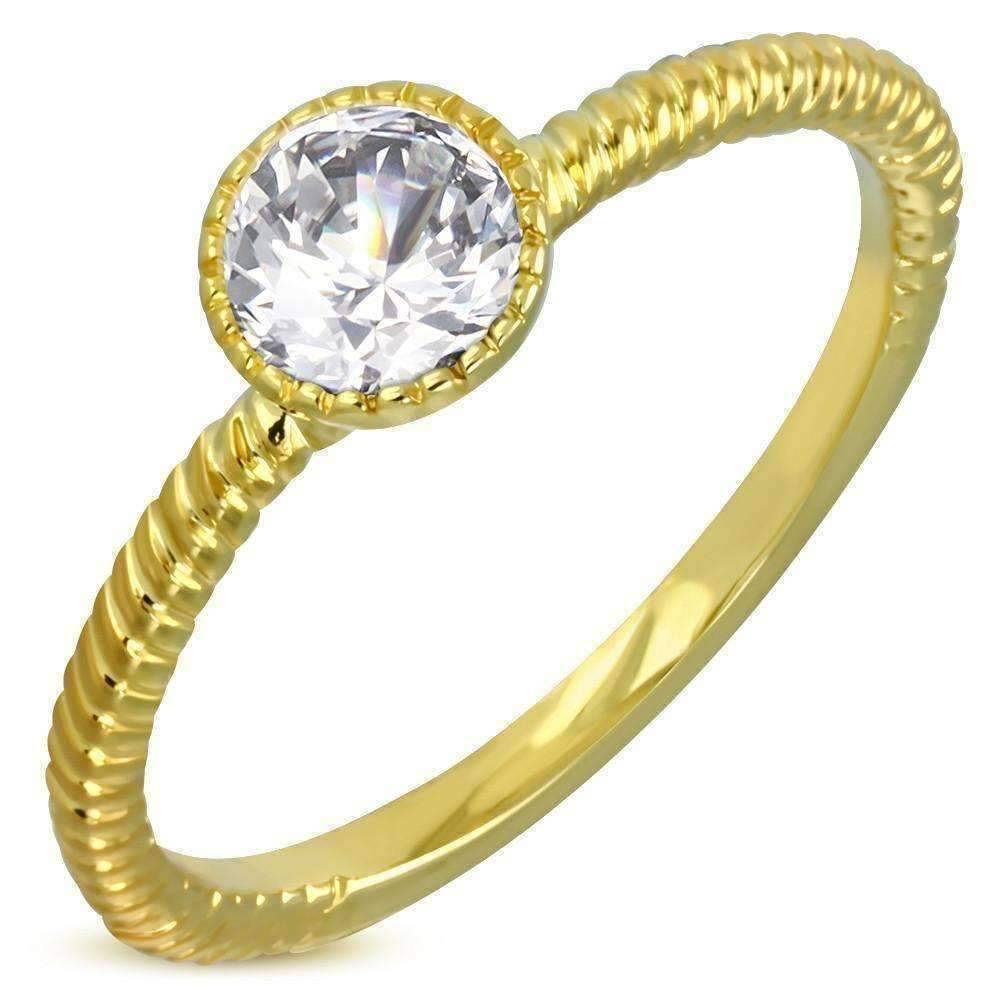 Feshionn IOBI Rings 5.5 / Yellow Gold CLEARANCE - Fairy Tale Twisted Rope Bezel Set IOBI Crystals Solitaire Ring