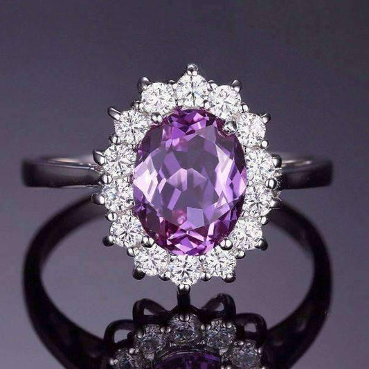 Feshionn IOBI Rings 5 Alexandrite Sapphire Oval Cut 2.5CT IOBI Precious Gems Halo Ring
