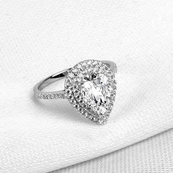 Feshionn IOBI Rings 5 Aurora 2CT Pear Cut Double Pavé Halo IOBI Cultured Diamond Ring