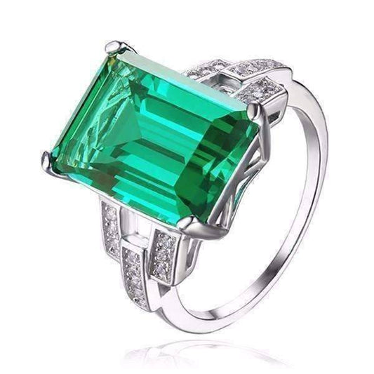 Feshionn IOBI Rings 5 Heritage 9CT Emerald Cut Simulated Russian Emerald IOBI Precious Gems Ring
