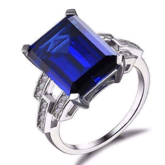 Feshionn IOBI Rings 5 Legacy 9CT Emerald Cut Simulated Russian Sapphire IOBI Precious Gems Ring