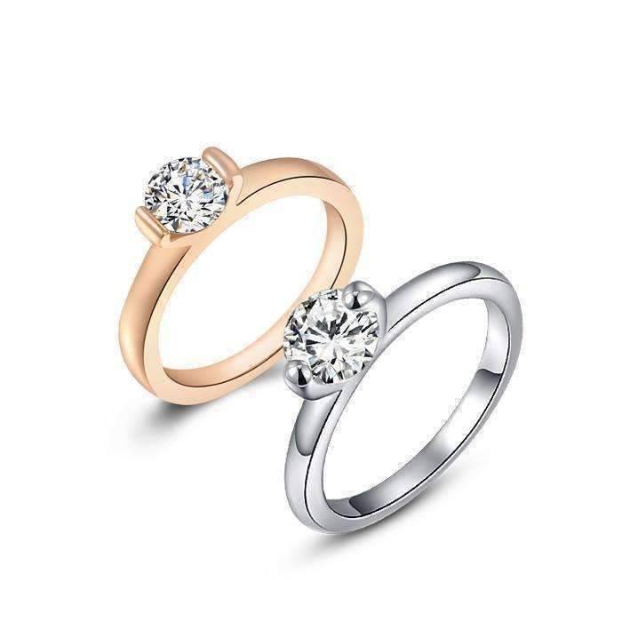Feshionn IOBI Rings 5 / Platinum Two Prong "V" Set Solitaire Ring - Choose Your Color Ring