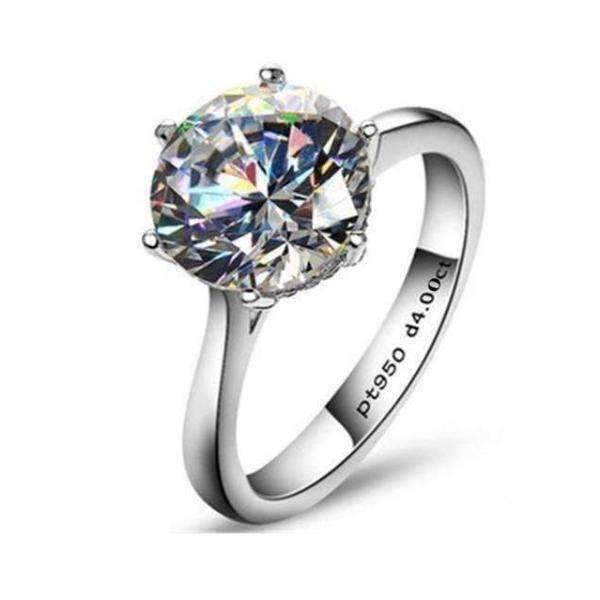 Feshionn IOBI Rings 5 / Platinum Victoria 4CT Round Cut IOBI Cultured Diamond Solitaire Ring