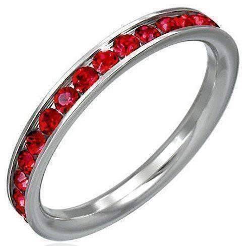 Feshionn IOBI Rings 5 / Ruby Red CLEARANCE - Ruby Red CZ Eternity Ring Comfort Fit Stainless Steel Band