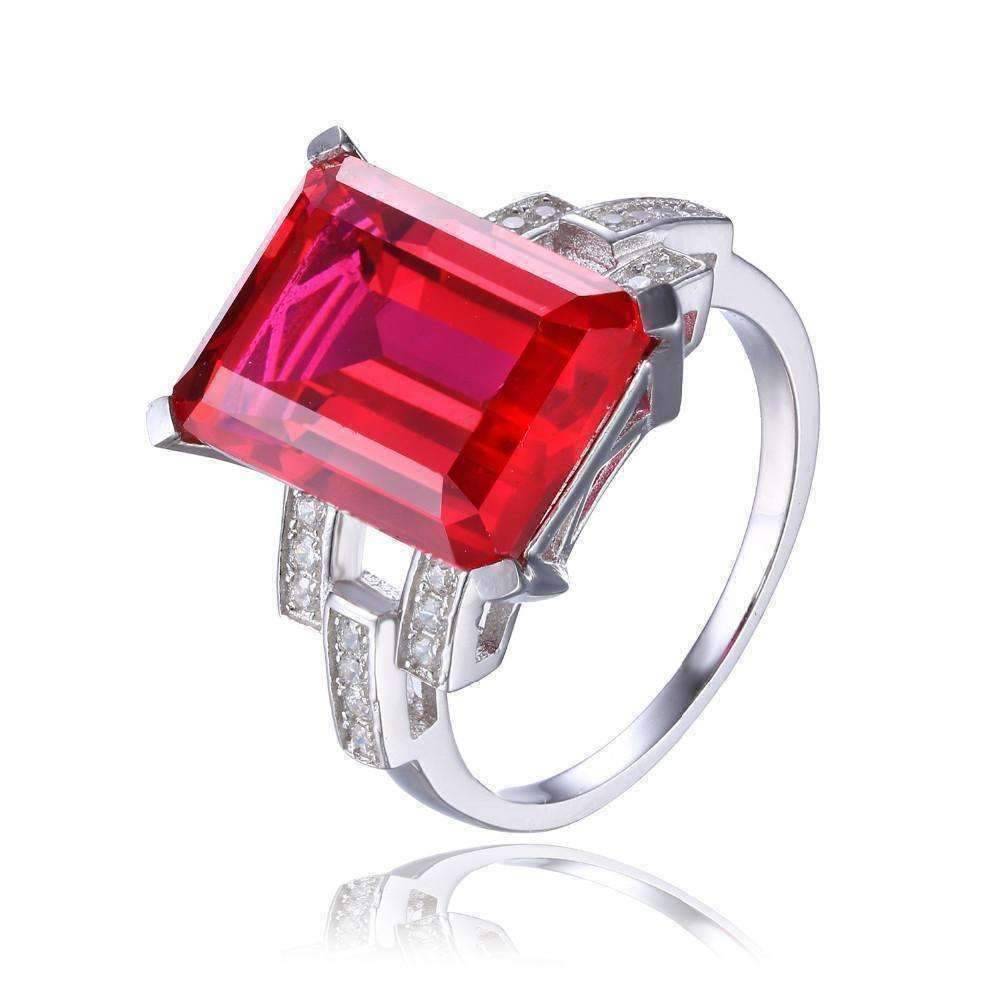 Feshionn IOBI Rings 5 / Ruby Ring Heirloom 9CT Emerald Cut Simulated Pigeon Blood Ruby IOBI Precious Gems Ring