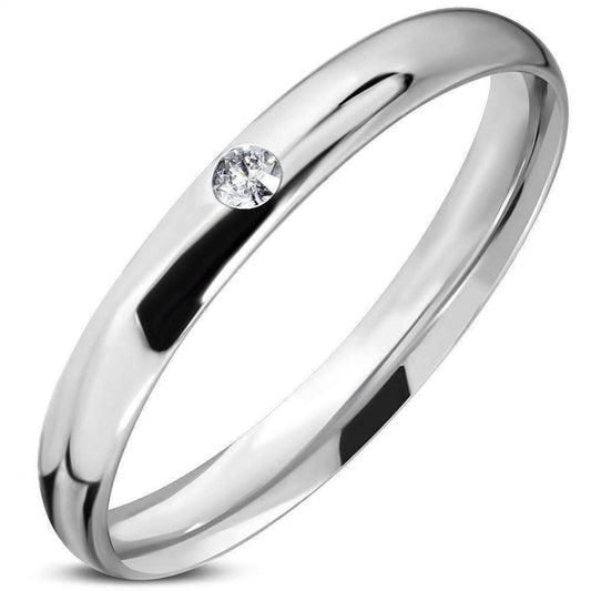 Feshionn IOBI Rings 5 / Stainless Steel ON SALE -  "The Little Silver Band" - Thin Stainless Steel CZ Ring