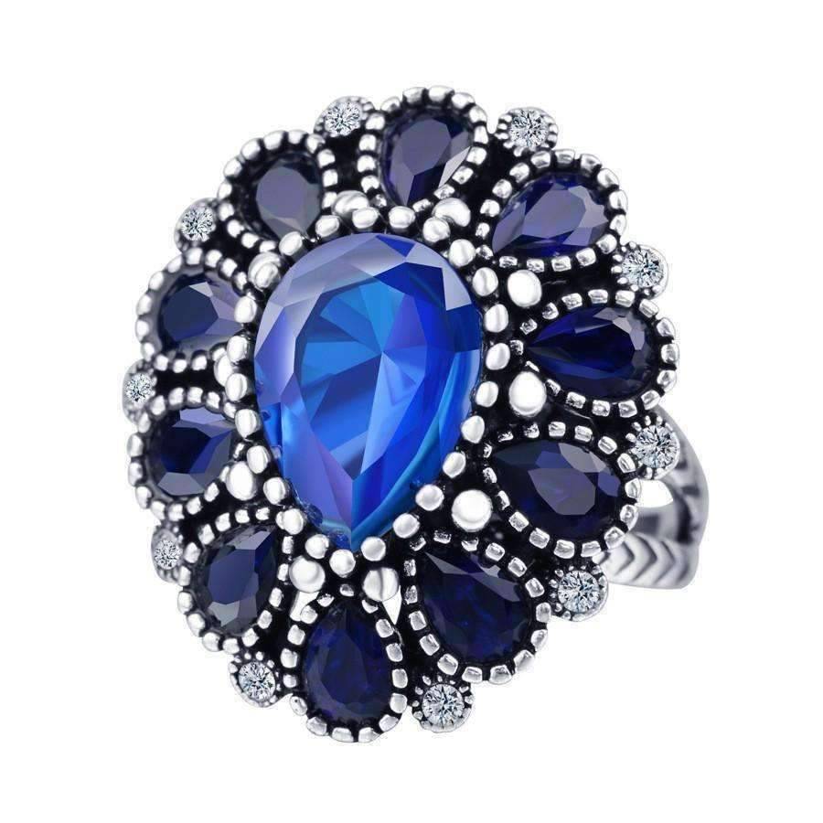 Feshionn IOBI Rings 6.5 Brilliant Blue Flower Oversize Cocktail Ring