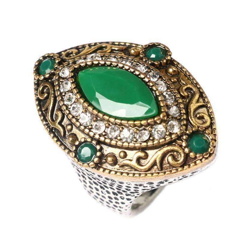 Feshionn IOBI Rings 6.5 / Green Renaissance Era Bejeweled Cocktail Ring