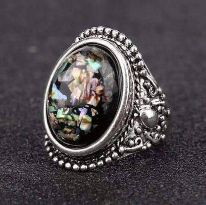 Feshionn IOBI Rings 6.5 ON SALE - Abalone Cabochon Vintage Style Silver Ring