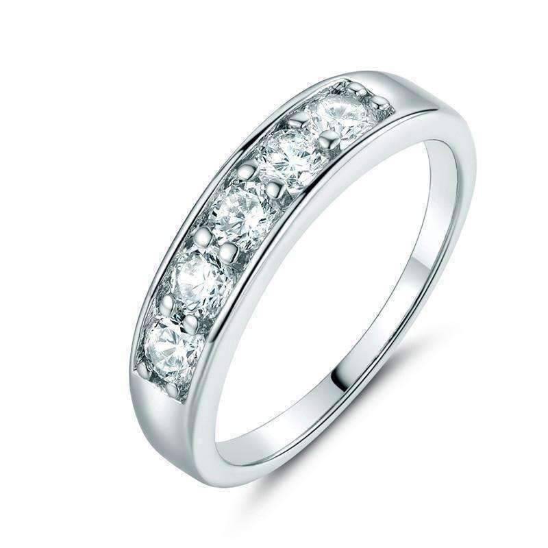 Feshionn IOBI Rings 6.75 / White Gold J'adore Five Stone Channel Set  1.25 ct CZ Anniversary & Wedding Band Ring