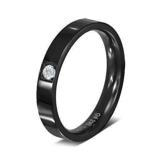 Feshionn IOBI Rings 6 / Black Suit & Tie Thin Black 316 Stainless Steel Band with Inset CZ Ring