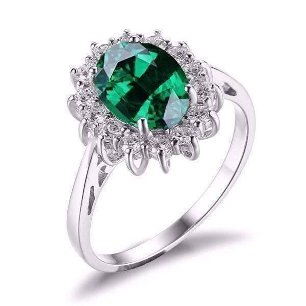 Feshionn IOBI Rings 6 / Emerald Halo Ring Russian Halo Oval Cut 2.5CT Nano Simulated Emerald IOBI Precious Gems Ring