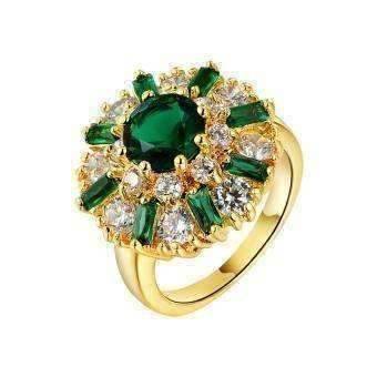 Feshionn IOBI Rings 6 Empress of Emeralds 2ct Green Austrian Crystal Flower Cocktail Ring
