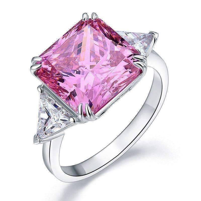 Feshionn IOBI Rings 6 Fancy Pink 8CT Princess Cut Three Stone Ring