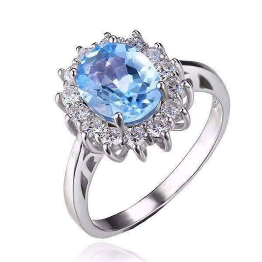Feshionn IOBI Rings 6 / Ice Blue Halo Ring French Blue Halo 2.5CT Genuine Topaz IOBI Precious Gems Ring