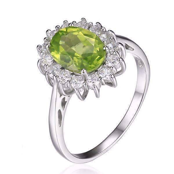 Feshionn IOBI Rings 6 Milan Green Halo Oval Cut 2.5CT Genuine Peridot IOBI Precious Gems Ring