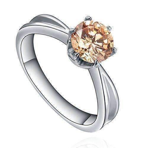 Feshionn IOBI Rings 6 "Mimosa" Champagne Color Round Swiss CZ Solitaire Ring in Stainless Steel