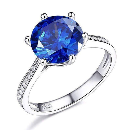 Feshionn IOBI Rings 6 Posh Blue 3CT Simulated Sapphire Triple Pavé Trellis Solitaire Ring