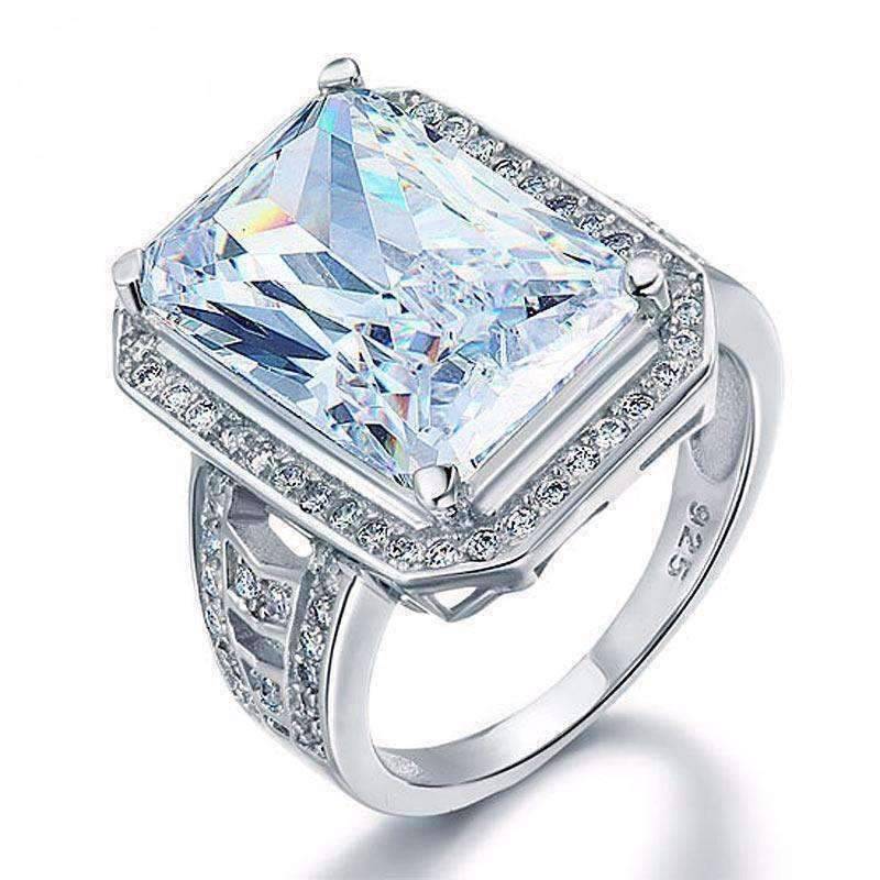 Feshionn IOBI Rings 6 Romantic Fire 8.5CT Emerald Cut Halo Ring