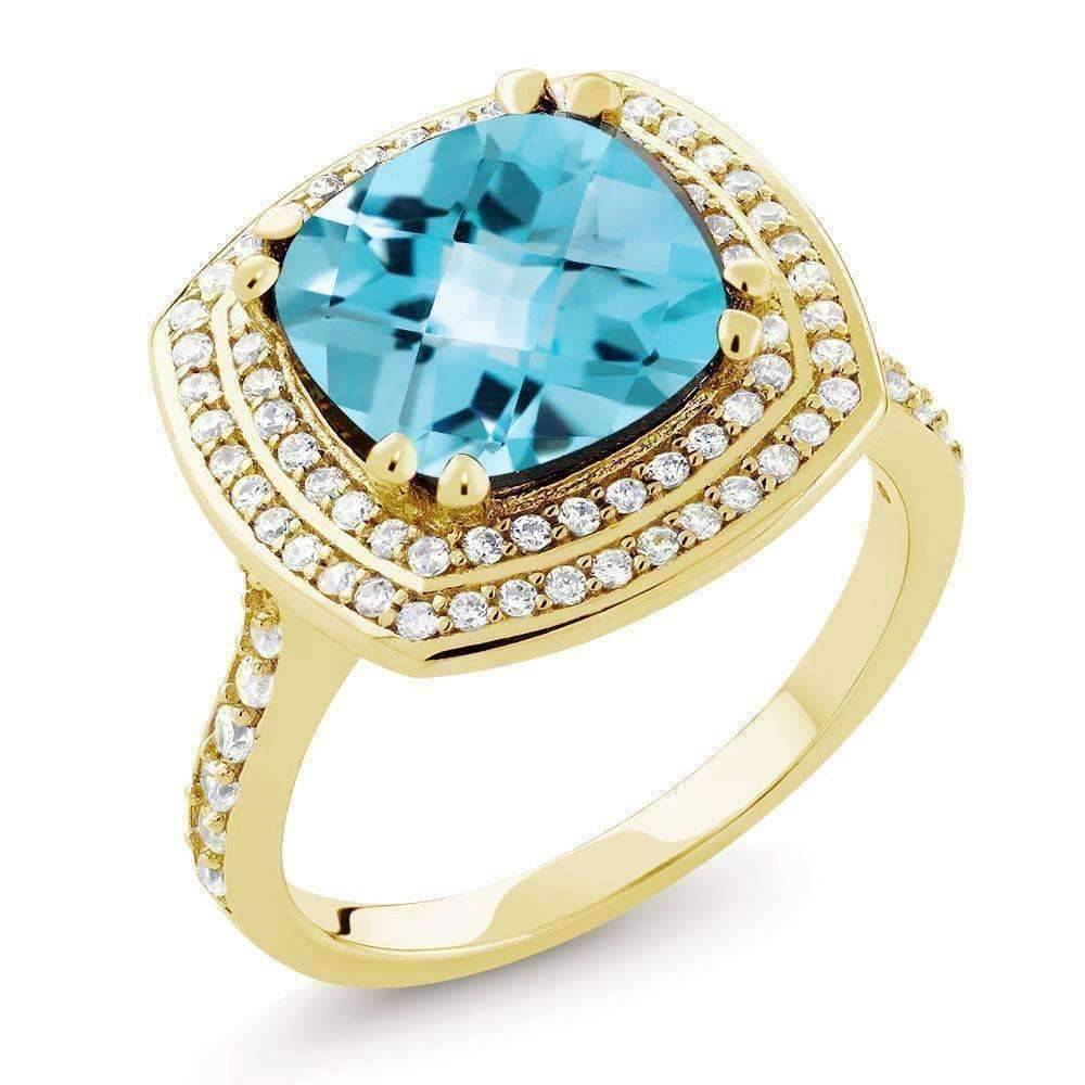 Feshionn IOBI Rings 6 Sky Blue Topaz 5.87Ct Cushion Cut IOBI Precious Gems Ring