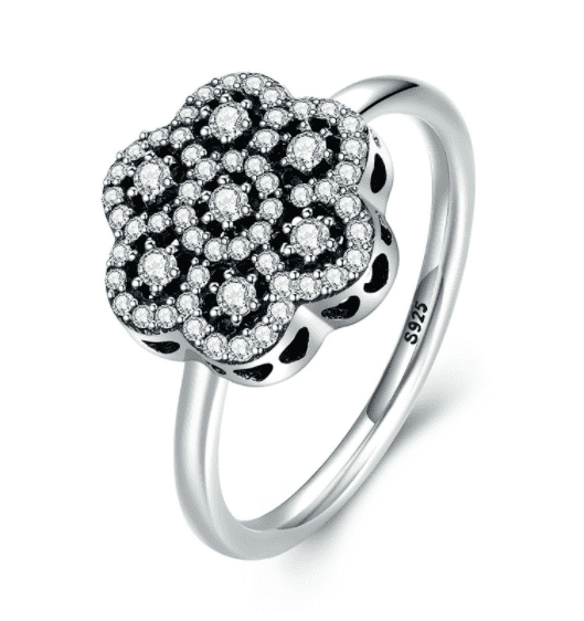 Feshionn IOBI Rings 6 Sparkling Petals CZ Sterling Silver Flower Ring