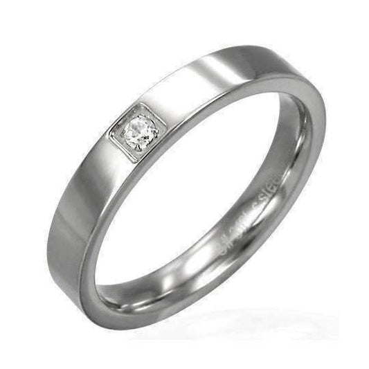Feshionn IOBI Rings 6 / Stainless Steel CLEARANCE - Double Agent Classic Thin Stainless Steel Band with Inset CZ Ring