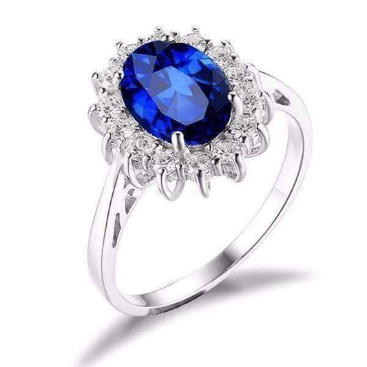 Feshionn IOBI Rings 6 / Swiss Blue Ring Swiss Blue Halo Oval Cut 2.5CT Simulated Sapphire IOBI Precious Gems Ring