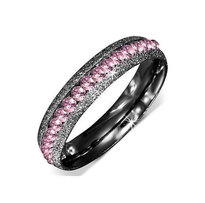 Feshionn IOBI Rings 7 / Black CLEARANCE - Pink & Black Channel Set CZ Eternity 316 Stainless Steel Ring