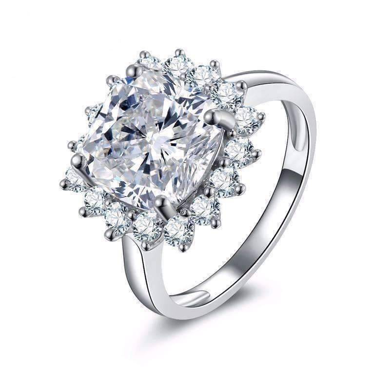 Feshionn IOBI Rings 7 Duchess 6CT Cushion Cut Floral Halo IOBI Cultured Diamond Ring
