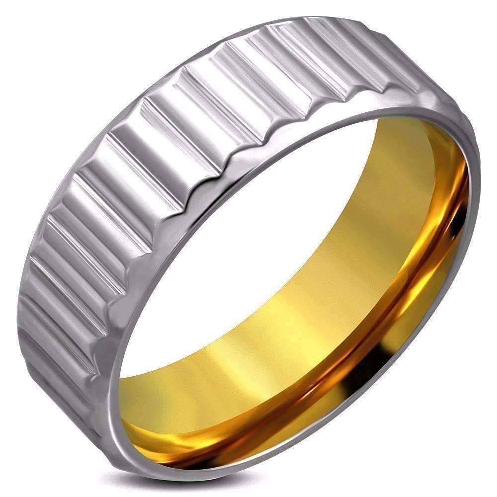 Feshionn IOBI Rings 7 ON SALE - "Groove" Men's Gold Plated Stainless Steel Ribbed Band Ring